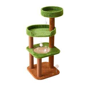 Moderno Rascador para Gatos de Madera Universal de Tres Niveles con Tapete de Ratán Integrado, Tapete de Verano, Cápsula Espacial de Sisal y Caja de Cartón para Gatos - Product Image 2