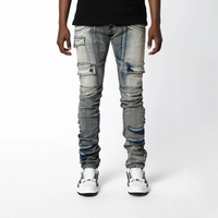 Pantalon en denim tactique empilé et fuselé à l'acide pour hommes, multi-poches, utilitaire, cargo, streetwear, jean skinny extensible solide pour couple