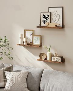Juego de 3 Estantes Flotantes de Madera para <span class=keywords><strong>Pared</strong></span>, 38 cm de Largo, con Borde Frontal para Adornos, Frascos de Especias, Cuadros Enmarcados, Estilo Rústico Marrón - Product Image 1