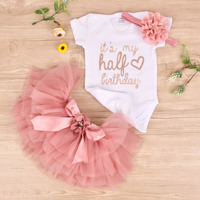 Baby Girl It's My Half Birthday Tulle Tutu Dress Half a Year Dresses Outfit Romper and Flower Headband