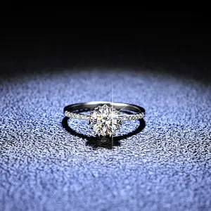 호욘 공장 도매 1ctmoissanite 다이아몬드 약혼 반지 보석 18k 금 백색 moissanite s925 스털링 실버 반지
