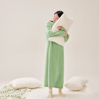 Anzhiban Robe de nuit décontractée pour filles, automne-hiver, épaisse, en polaire corail thermique, douce et confortable, style pyjama long ample