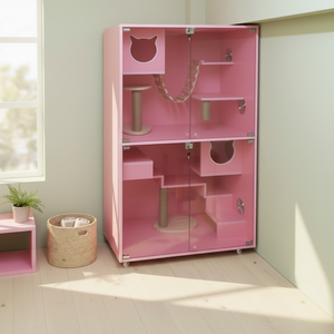 บ้านแมวหรูหราสำหรับใช้ภายในและภายนอกอาคาร พร้อมเฟอร์นิเจอร์ ดีไซน์สำหรับแมวขนาดใหญ่ บ้านสัตว์เลี้ยง คอกแมว และระบบแคทเทียโร - Product Image 4