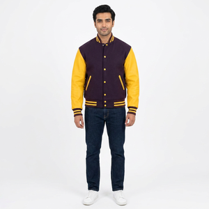 Varsity <b>Letter</b> <b>Man</b> <b>Jacket</b> Autumn Knitted Bomber <b>Jacket</b> with Linen and Nylon Lining Cotton Filling - Product Image 1