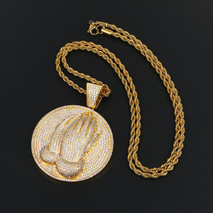 Lüks Hip Hop tarzı rapçi jewmen pirinç <span class=keywords><strong>Mrice</strong></span> kaplamalı Cz elmas dua eller kolye kolye hediye erkekler için - Product Image 5