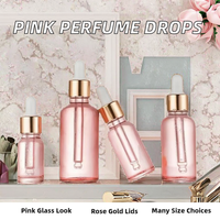 Flacons compte-gouttes cylindriques en verre rose de 5 ml, 10 ml, 15 ml, 20 ml, 30 ml, 50 ml, 100 ml avec bouchons or rose pour parfum, collyre, huile essentielle, écran
