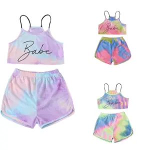 2021 Toddler Girls Tracksuit Clothes Set Kids Summer Tie Dye Sleeveless Tops Shorts 2PCS Outfits Sport Suit Children Clothing