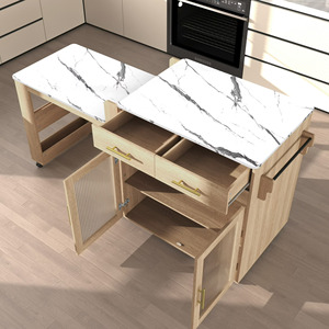Cross-border home <b>small</b> apartment <b>kitchen</b> island countertop simple wooden storage <b>table</b> hotel restaurant delivery trolley - Product Image 1