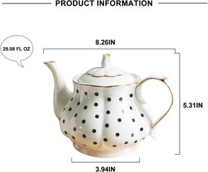 Teiera Vintage in Porcellana Fatta a Mano Stile Europeo a Forma di Zucca Scanalata, 30 oz, Alta Capacità, Senza Piombo, Lavabile in Lavastoviglie, con Coperchio - Product Image 2