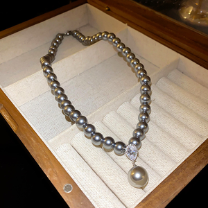 Collar de Perlas de Imitación Brillantes para Clavícula, Gargantilla con Cuentas de Perlas de 8MM, Colgante de Lágrima con Diamantes de Imitación, Joyería de Destaque para Mujer - Product Image 1