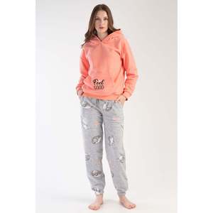 Conjunto de Pijama de Polar para Mujer con Capucha, Hombros Caídos, Mangas Largas, Bolsillos Canguro y Puños, con Bolsillos Laterales - Color Melocotón - Color Melocotón - Product Image 1