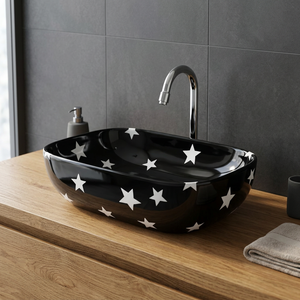 Lavabo de table orange moderne Lavabo carré en céramique pour salle de bain, piédestal de lavage à la main avec décalcomanie en marbre - Product Image 4