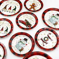 Assiettes en papier de Noël jetables, ensemble de vaisselle de fête, décorations de table rondes, vaisselle de fête, lot professionnel en gros