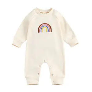 Macacão infantil, macacão estampa de arco-íris para recém-nascidos, roupas de primavera para bebês de 0 a 24 meses