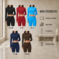 Veste de yoga personnalisée sans couture pour femme, col montant zippé, nouvelle collection automne, vêtement de sport à manches longues, coupe courte, chaude, pour la gym