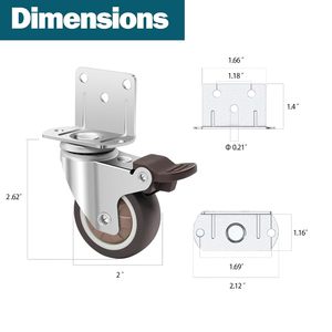 Modern Side Mount L-Shaped <strong>Casters</strong> 2 Inch Rubber Swivel Brake Heavy Duty Metal 450 Lbs Load Living Room Furniture Cabinets - Product Image 2