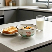 Lot de bols à manger en céramique et porcelaine, motif dessin animé, pour petit-déjeuner, motif animal mignon, bol à ramen sous-glaçuré, vaisselle personnalisable avec logo