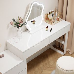 Modern Minimalist Makeup Vanity <b>Desk</b> With Mirror And Storage Drawers For <b>Bedroom</b> Adult Use - Product Image 4