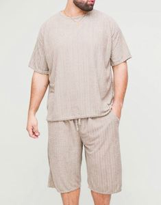 Beige <b>Track</b> Suit Oversized Towelling Jacquard <b>T</b>-Shirt & Short Set Baggy Tracksuit Unisex Fitted <b>Track</b> Suits - Product Image 1