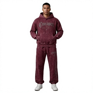 <b>Men's</b> <b>Burgundy</b> Oversized <b>Hoodie</b> Sweatpants Tracksuit Set One Apex Streetwear Two-Piece Matching Jogger Outfit Casual Wear - Product Image 1