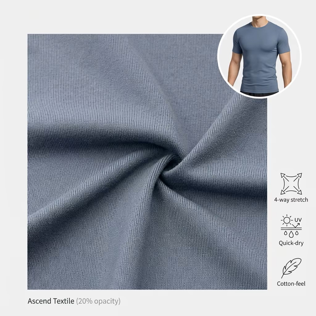85% Polyamide 15% Elastane 270gsm Stretch Dyed Plain Like Cotton Weft Knit Fabric for Sportswear Activewear T-Shirts