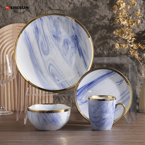 Vaisselle Ronde de Luxe pour Restaurant, Assiettes en Porcelaine Dorée et Blanche, Service de Dîner en Céramique pour Mariage, Assiettes et Bols - Product Image 1