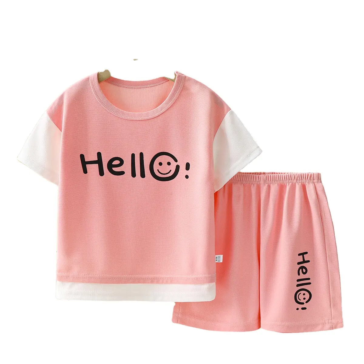 Wholesale high-quality girls summer sets waffle T-shirts shorts casual wear girls boutique two piece set