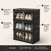 Klappbarer Schuhschrank mit Magnetischer Doppeltür, Installationsfreie Integrierte Aufbewahrungsbox, Schuhregal-Organizer für Kleiderschrank und Eingangsbereich