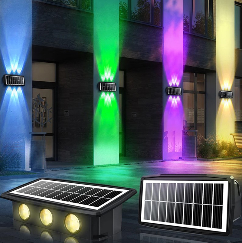 Solar Wall Lights up Down 4 6 8 LED Warm White Solar Garden Wall Wash Decoration Light for House Fence Outside