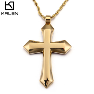 KALEN 골드 컬러 반짝이 크로스 스테인레스 스틸 펜던트