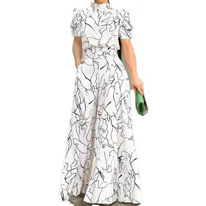 Vestido de verano con estampado floral para mujer, falda de cintura alta con cuello Halter, 2023