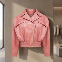 Fabricant de vestes en cuir sur mesure, veste bomber en cuir PU rose vintage de style western, fermeture éclair, pour femmes, haute qualité