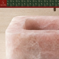Lavabo rectangulaire en marbre rose quartz de luxe GOLDKING pour salle de bain, hôtel, villa, meuble-lavabo personnalisé en pierre