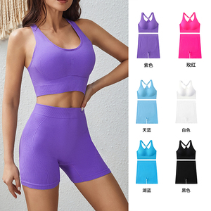 Conjunto Deportivo para Mujer, Sujetador Deportivo y Pantalones Cortos de Ejercicio, Transpirable, Ligero, Elástico, de Secado Rápido, Conjunto de Yoga de 2 Piezas - Product Image 2