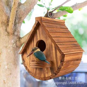 Casa para Pájaros de Madera de Pino, Forma Redonda, Resistente, Nido para Pájaros para Decoración de Jardín y Hogar - Product Image 1