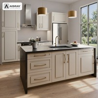 Meuble de cuisine îlot classique en contreplaqué mélaminé pour hôtel avec comptoir en quartz