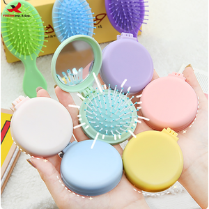 Candy Color Custom Logo Mini Folding Pocket Comb Travel Folding <b>Kids</b> Hair Brush Comb With Makeup Mirror GZ RTS Bulk Mixed Order - Product Image 1