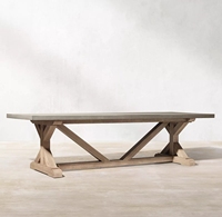 Nouveau Mobilier d'extérieur Table de salle à manger rectangulaire belge en béton et teck avec chevalet