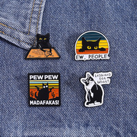 Meow Crazy Phrase Broche Badge Drôle Chat Noir Forme Métal Pin Noir Gravé Vêtements Sac À Dos Accessoires