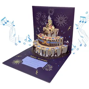 Yeni tasarım özelleştirilmiş el yapımı led ses kayıt müzik tebrik kartı 3d doğum günü pop up kartları ile mesaj kartı doğum günü hediyeleri