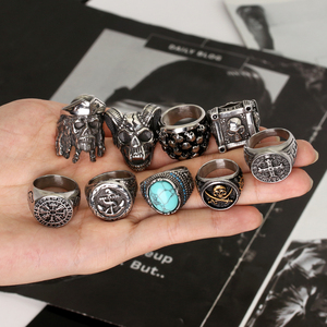 Tarnish Miễn Phí 3D Thiết Kế Punk Skeleton Skull Biker Chunky Nhẫn Trang Sức Cá Tính Cổ Điển Thép Không Gỉ Tùy Chỉnh Nhẫn - Product Image 3