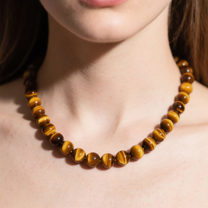 Collier de perles en pierre d'oeil de tigre naturel fait à la main de style vintage porte-bonheur et prospérité de 8mm pour la Saint-Valentin - Product Image 2