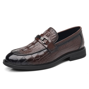 Mocassins pour hommes en cuir véritable imprimé crocodile, bout rond, à enfiler, chaussures de bureau habillées, semelle extérieure en caoutchouc amortie pour l'automne - Product Image 5