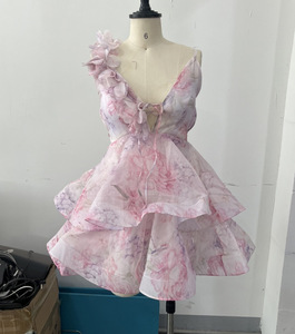 OUDINA Abito Corto Casual da Donna con Scollo a V, Senza Maniche, Schiena Scoperta, Stampa Floreale e Pieghe - Product Image 6