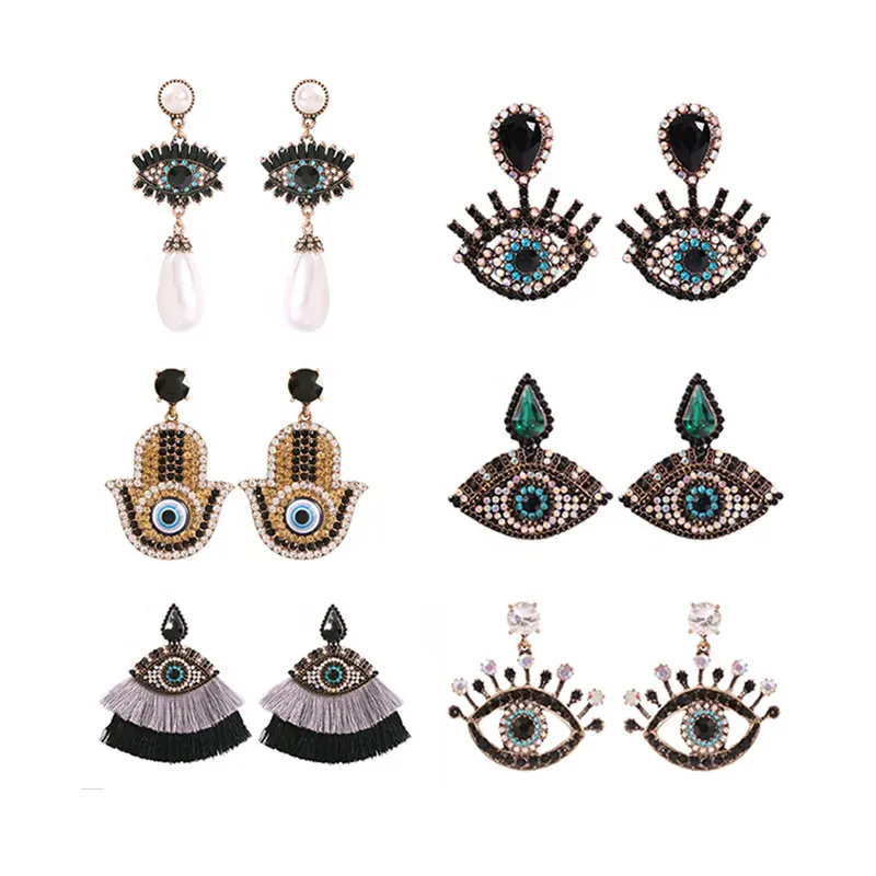 Boucles d'oreilles mauvais yeux pour femme, bijoux à pompon, grands modèles, nouvelle collection 2020