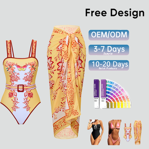 Women's Customized Swimsuit with <strong>Cover</strong> <strong>up</strong> Sarong <strong>Wrap</strong> Floral <strong>Beach</strong> <strong>Cover</strong> <strong>up</strong> Set Bescheiden Badpakken Voor Dames - Product Image 2