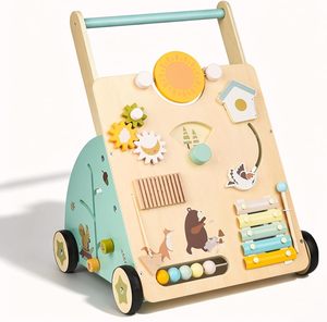Marche-bébé musical en bois certifié pour les 25-36 mois, développe les capacités motrices et stimule l'apprentissage de la poussée et du tirage - Product Image 1