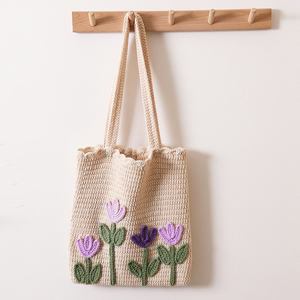 Borsa a tracolla con motivo floreale in tessuto di corda di <span class=keywords><strong>cotone</strong></span> <span class=keywords><strong>per</strong></span> donna borsa fatta a mano alla moda di grandi dimensioni <span class=keywords><strong>uncinetto</strong></span> - Product Image 2