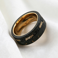 Bague de mariage pour homme en carbure de tungstène noir 8 mm avec incrustation feuille d'or et météorite, bijoux personnalisés en gros OEM/ODM
