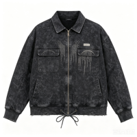 Vêtements OEM en gros : Veste oversize délavée à l'acide, effet vieilli, style gothique, avec strass, vintage, streetwear, impression DTG Kornit